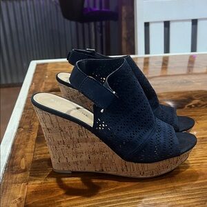 Sun + Stone Black Wedge Sandals